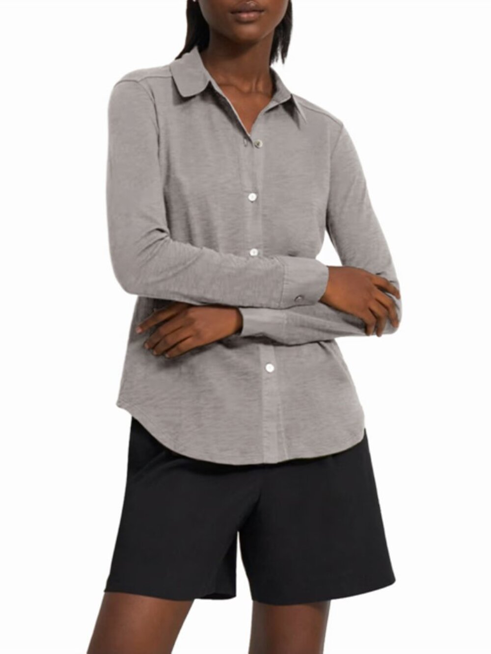 NWT Theory RIDURO GRAY Pima Cotton Slub Button Collar Shirt SIZE S
